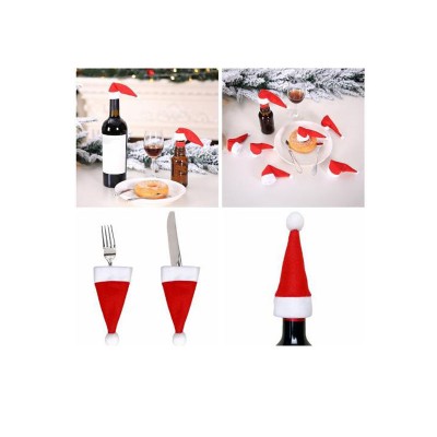 Xmas 10 Pcs Fork Wine Bottle Decoration Mini DIY Red Christmas Santa Hats for Crafts Mini Santa Hat Cup Bottles Cover