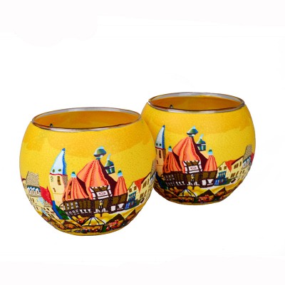 DMO Yiwu Bobao Wholesale products delicate polymer clay crafts lantern tealight cup glass candle holder for decoration or gift