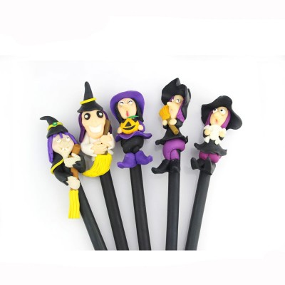 Hot selling clay crafts students gift yiwu unique witch shape 3d pen stand polymer clay ball pen