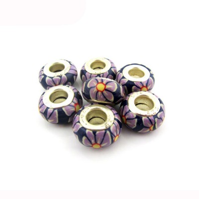 Yiwu Bobao factory supply cheap unique colorful flat flower patterns polymer clay slice beads for pendantnecklace  jewellery